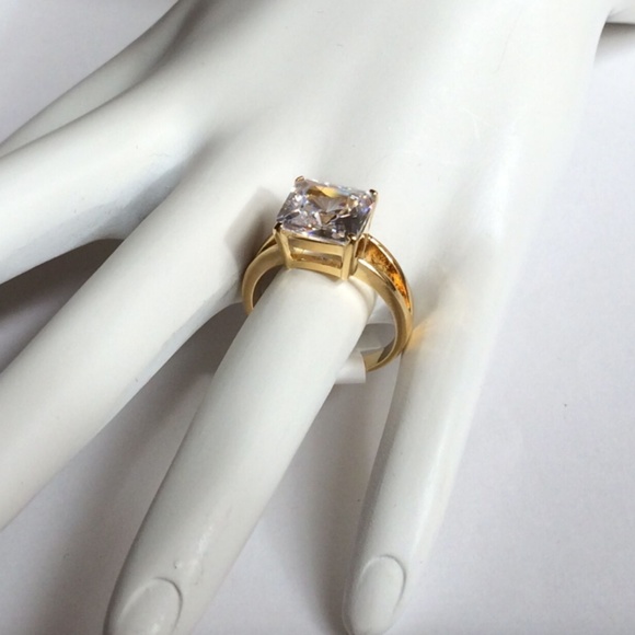 Gold Engagement Cocktail Ring Size 8 9 10 Princess Cut 14Kt Plated Cubic Zircon - Picture 7 of 8
